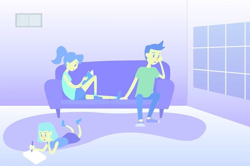 Image of family sitting around. Video - Keep Clean Air During Your Time at Home.